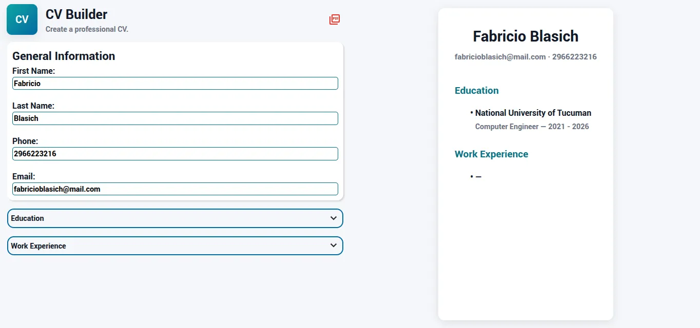 Screenshot of CV Builder
